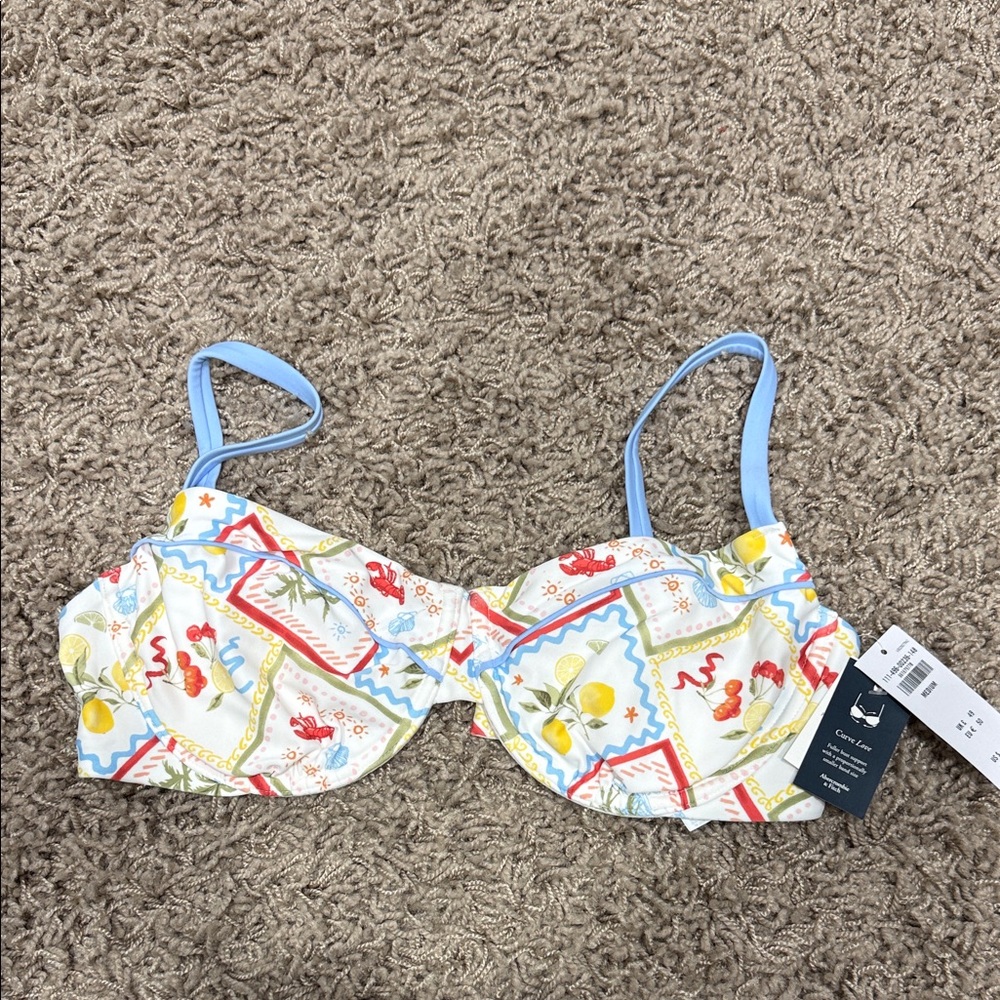 Abercrombie & Fitch White Multi-Color Patterned Bikini Top